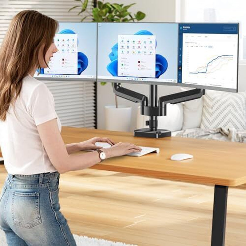 MOUNTPRO Triple Monitor Desk Mount - Articulating Gas Spring Monitor Arm,