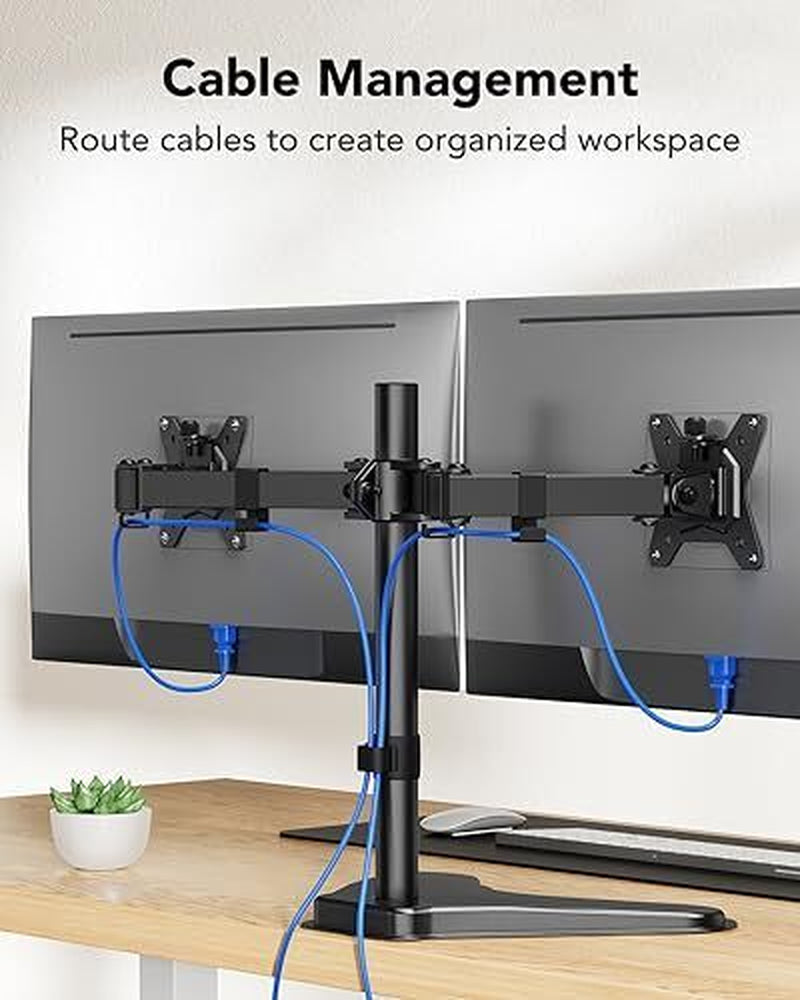 HUANUO Freestanding Dual Monitor Stand, Fully Adjustable Dual Monitor Black