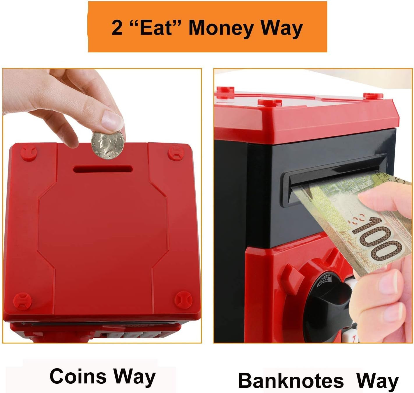 Cartoon Piggy Bank Cash Coin Can Password Electronic Kids Money Bank Safe Saving Box ATM Bank Safe Locks Black Red Smart Voice Prompt Money Piggy Box for Boys Girls Birthday (Pink1) (Red)